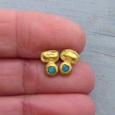 Turquoise 24k gold studs earrings