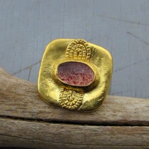 Strawberry Quartz 24k gold & silver signet ring