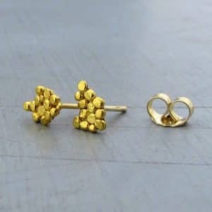 24k solid gold granulation studs earrings