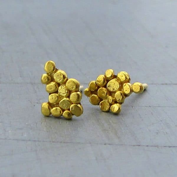 24k solid gold granulation studs earrings