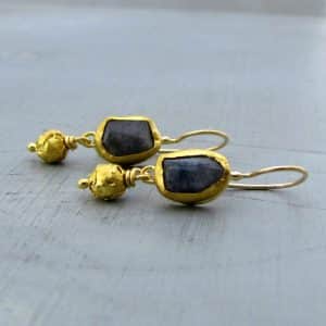 Dumortierite solid 24k gold earrings