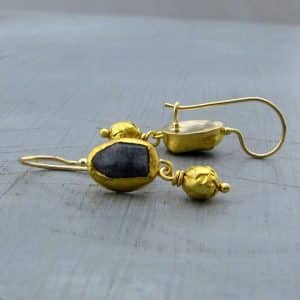 Dumortierite solid 24k gold earrings