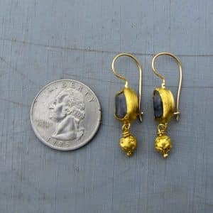 Dumortierite solid 24k gold earrings