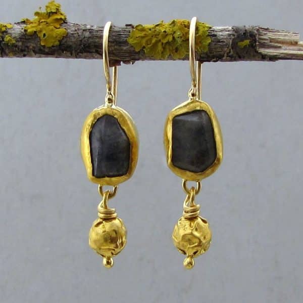 Dumortierite solid 24k gold earrings