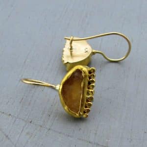 Unique Rough Citrine Amethyst 24k gold earrings