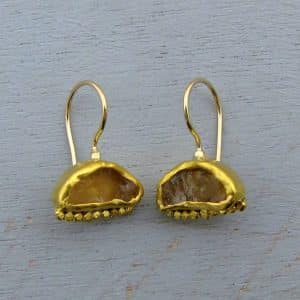 Unique Rough Citrine Amethyst 24k gold earrings