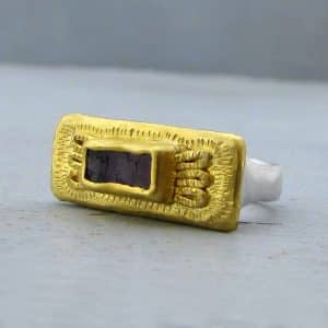 Rough Garnet 24k solid gold & silver ring