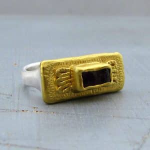 Rough Garnet 24k solid gold & silver ring