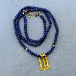 24k solid gold and Lapis Lazuli necklace