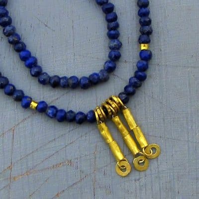 24k solid gold and Lapis Lazuli necklace