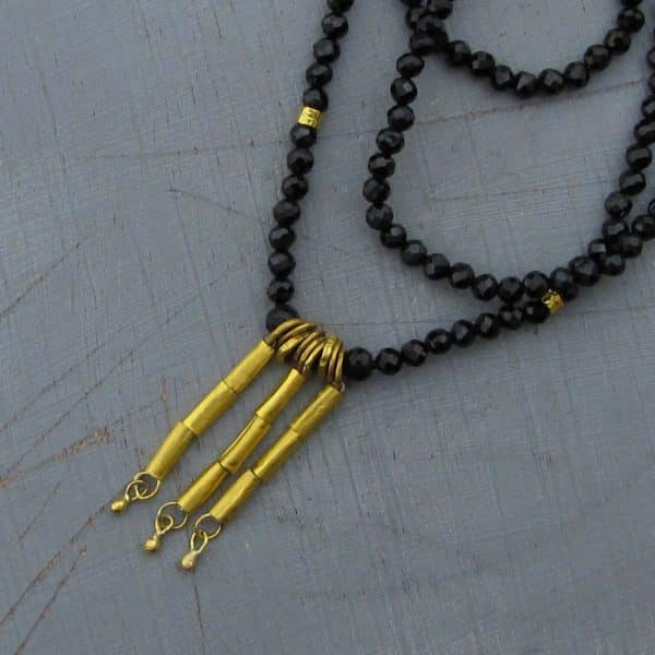 24k solid gold and black Spinel necklace