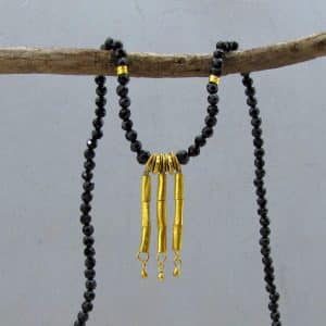 24k solid gold and black Spinel necklace