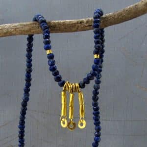 24k solid gold and Lapis Lazuli necklace