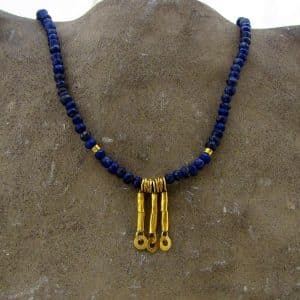 24k solid gold and Lapis Lazuli necklace