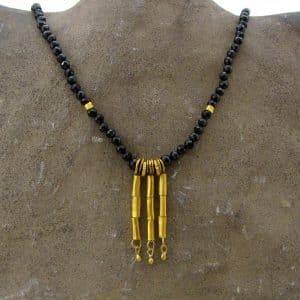 24k solid gold and black Spinel necklace